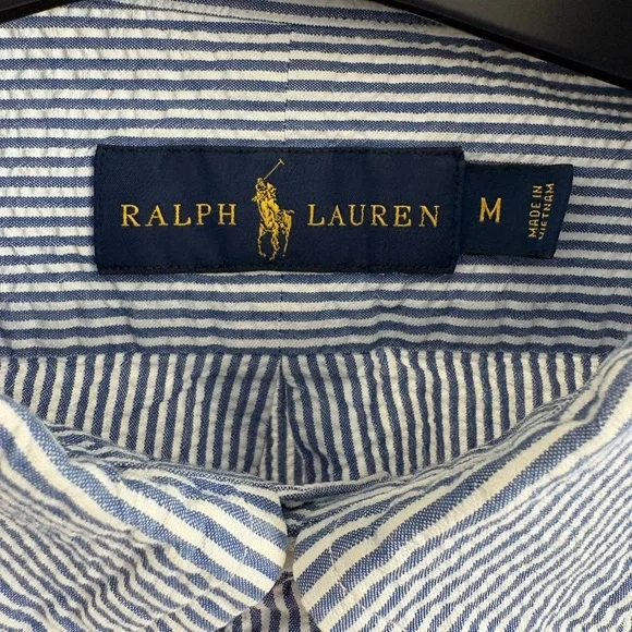 Ralph Lauren Navy and White Striped Button Down Shirt - Picture 2 of 3